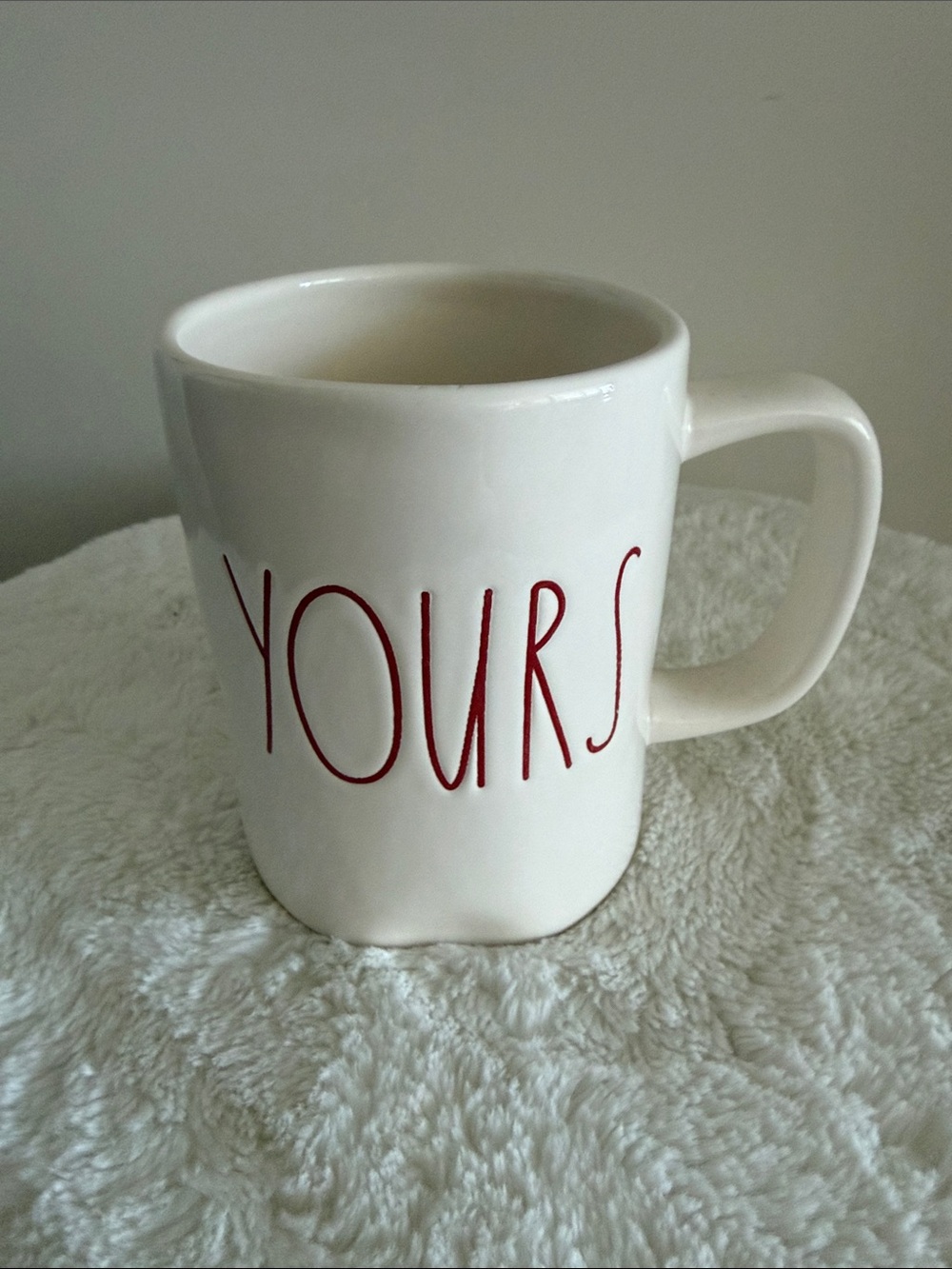 Rae Dunn White Mug with Red "YOURS" Lettering